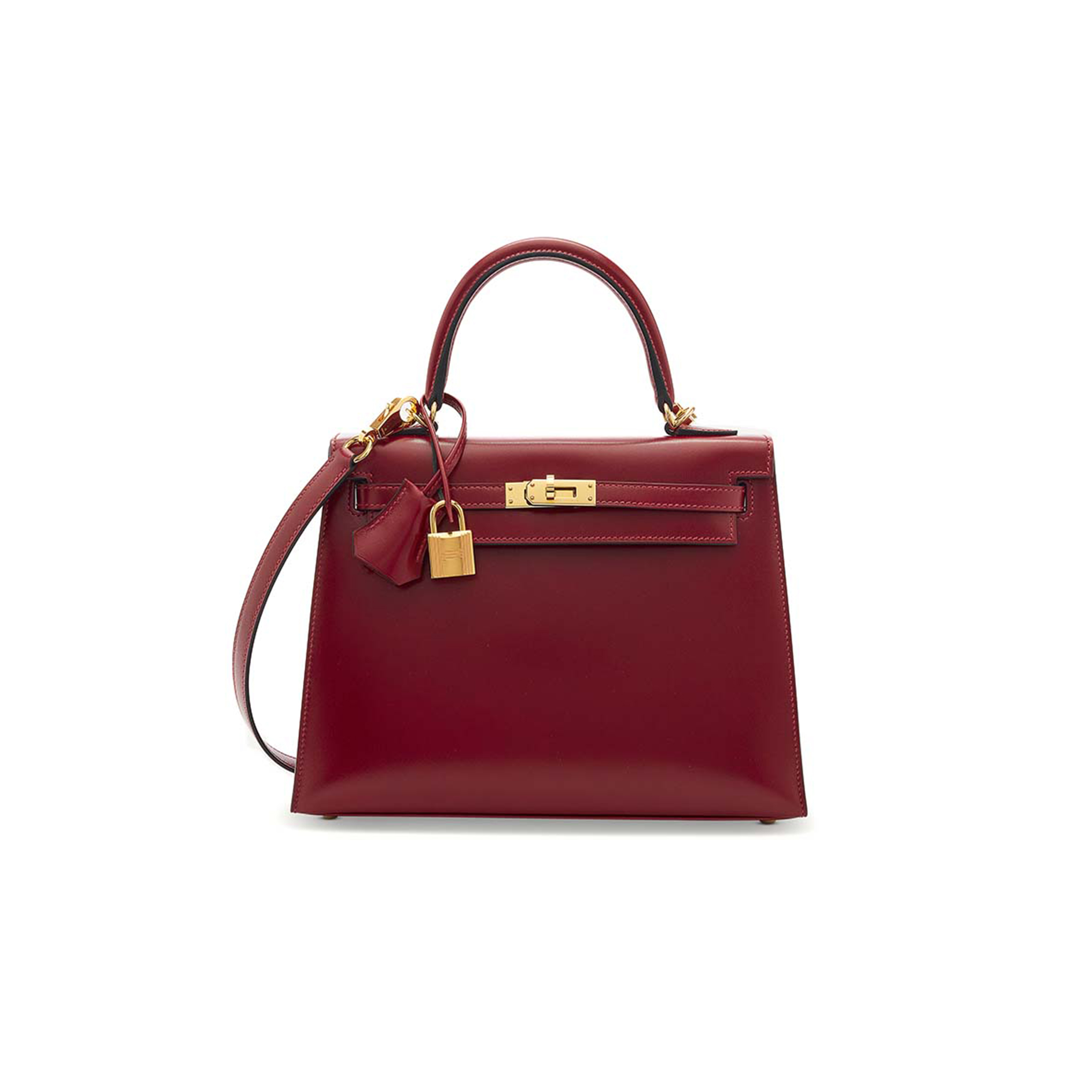 HERMÈS A ROUGE H CALF BOX LEATHER KELLY 25 WITH GOLD HARDWARE (25*17*7cm)